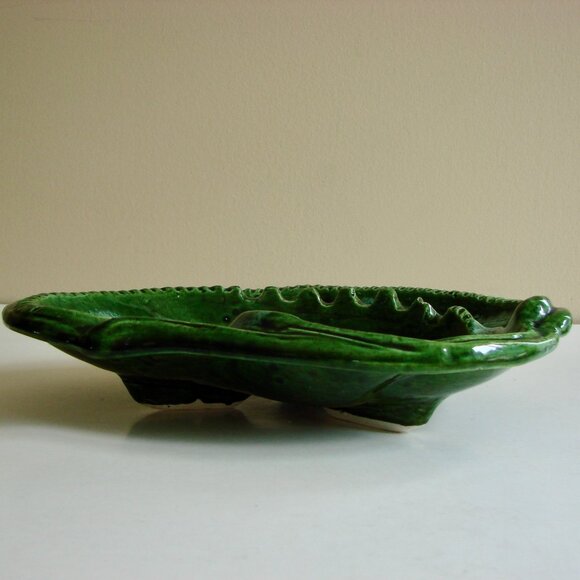 Vintage Green Ashtray California Pottery Ceramic Footed Trinket Jewellery Tray - Picture 3 of 10